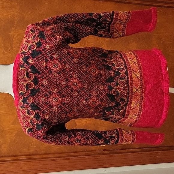 Vintage Vals Norsk Strikkedesign red/black/gold Pure New Wool Cardigan Sweater - Picture 6 of 11